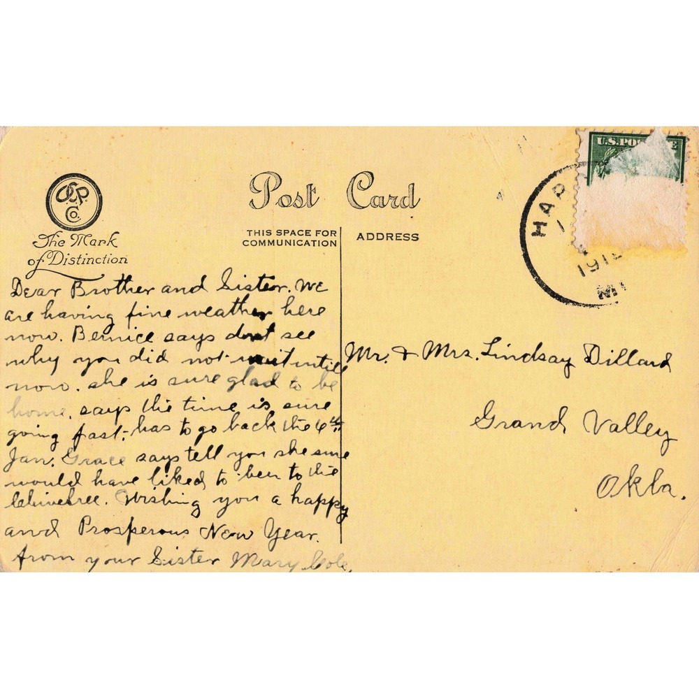 Vtg New Year Greeting Postcard Winter Scene Stream Bridge Mistletoe Poem 2549 C - Picture 2 of 2